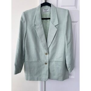 Alfred‎ Dunner Vintage Sage Green Glen Plaid Blazer Jacket Petite 10 USA Made